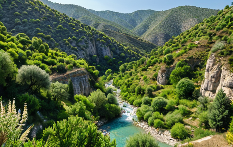 A lush, restored natural landscape in Turkey, teeming with diverse flora and fauna, attracting sustainable tourism and benefiting the local economy.